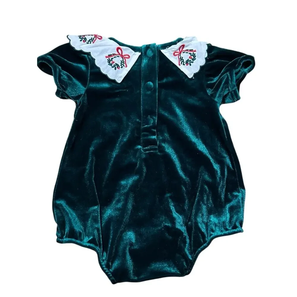 Southern Smocked Co NWT Velvet Christmas Wreath Smocked Outfit